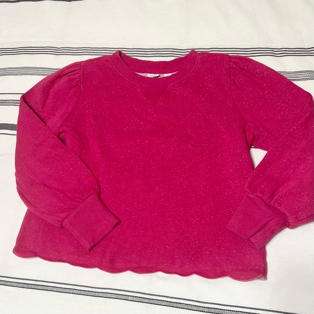 Fuschia glitter Gap Girls M (8) Cropped Scalloped Sweatshirt